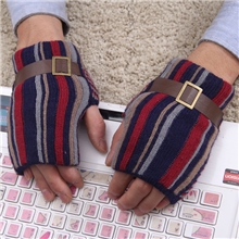 手套批发厂家直销毛线半指条纹针织手套韩版男士保暖手套男8030