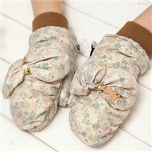 秋冬新款义乌手套批发女士全指蝴蝶结蕾丝羽绒棉保暖手套女6519