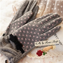 森女日单手套甜美桃心爱心加厚加绒手套粗纺羊绒羊毛手套秋冬厚