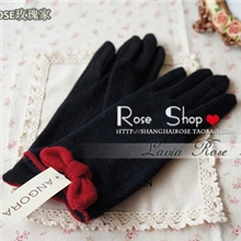 批发外贸日单手套冬复古手套羊绒80%优雅名媛蝴蝶结开车分指手套