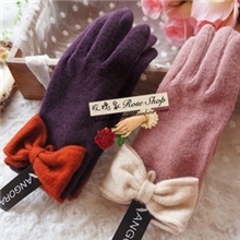 时尚潮流超大立体蝴蝶结拼色撞色女士羊毛手套羊绒手套