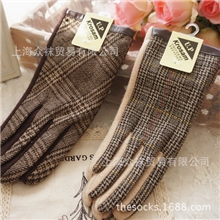 出口日本日单外销手套情侣款手套千鸟格金丝加厚加绒羊绒手套