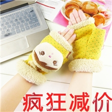 韩版新款手套义乌厂家直销雪帝兰卡通头半指手套批发手套1366