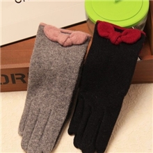 秋冬天韩版时尚可爱蝴蝶结分指女士羊毛手套超保暖五指手套