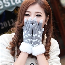 韩版秋冬保暖触摸屏手套可爱爱心电容屏手套批发女手套针织手套