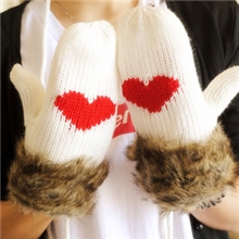韩国冬季可爱保暖毛绒爱心手套全指女士糖果色毛绒手套毛线手套