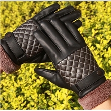 7002经典白线格子手套新款加厚保暖仿皮皮革一级pu水洗皮