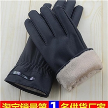 8004文楚手套批发供应水洗皮手套五指手套松紧一道宝石亮面手套