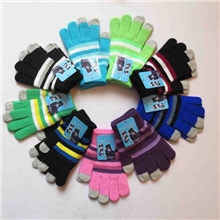 三色彩条感应手套，冬季iphone手套，彩条外贸手套厂家直销批发