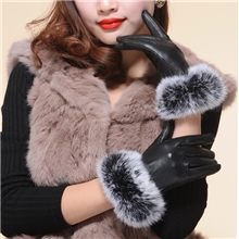羊皮手套女冬季韩保暖女士女式兔毛真皮手套女