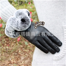 女式羊皮手套短款真皮手套女士时尚獭兔毛韩冬季保暖