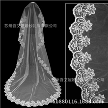 批发新娘头纱美国网电脑绣花T06-3米头纱长款頭紗婚纱刺绣蕾丝