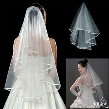 批发新娘婚纱头纱婚礼头饰单层缎布美国网包边T19可定做厂家直销