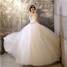 新娘结婚双拉链婚纱精致珠绣双肩网纱婚纱甜美公主蓬蓬裙婚纱