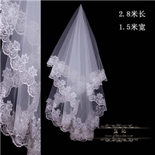 批发新娘头纱美国网电脑绣花3米头纱长款婚纱刺绣蕾丝花边头纱