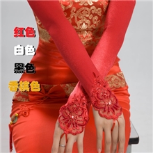 厂家直销新娘礼仪手套/婚纱礼服手套红色/白色/00256