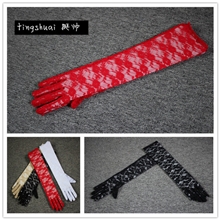 春夏新女士百搭开车防晒薄款蕾丝手套分指婚礼蕾丝超长款手套55cm