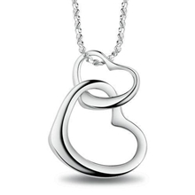 热销银饰白铜镀白金项饰批发韩版女款简约时尚双心扉吊坠