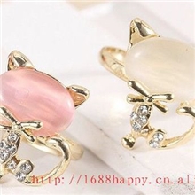 厂家直销猫眼石指环【超萌可爱猫咪戒指】地摊小饰品批发