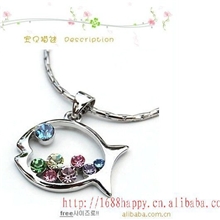 厂家直销镂空小鱼彩钻项链鱼仔毛衣链【情侣银饰】来样定做