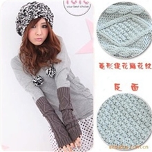 韩国同步菱形提花麻花纹针织毛线长手套半指长手套