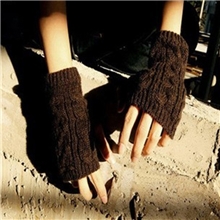 冬季韩版男女士连指露指短款毛线半指漏指手套情侣款保暖麻花手套