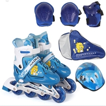 溜冰鞋儿童四档可调卡通图案轮滑首选PU单闪套装