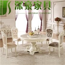 雕刻欧式圆餐桌椅组合双层美式饭桌圆桌1.35/1.5米深豪T1838
