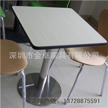 圆形亮光不锈钢脚餐桌三胺板台面小方桌