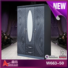 最新款实木衣柜黑色时尚组合衣柜三门推拉柜衣帽间批发