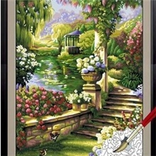 厂家直供diy手绘油画古典家具办公装饰画挂壁花堤风景40*5