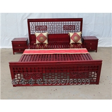 圖龍古藝明清仿古家具雕刻格子双人床卧室家具实木1米8