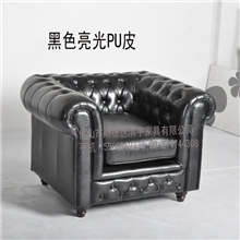 淇宇家具欧式古典拉口客厅单人位贵族PU皮沙发切斯特菲尔德沙发