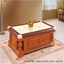 欧式大理石实木客厅茶几/茶桌子四抽屉柚木色成都家具厂家批发