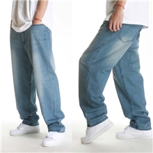 蜜丘琳浅蓝宽松男HIPHOP牛仔裤滑板裤BBOY街舞滑板嘻哈牛仔裤子