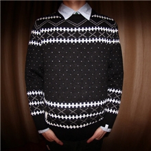 余文乐示范VISVIMNBHD十字架黑白条纹英伦风圆领套头毛衣针织衫