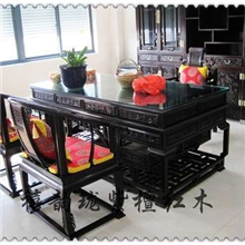 禧韵珑红木家具紫檀木冰花格办公桌+紫檀书柜成套组合需定做