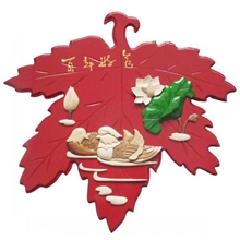 红色实木枫叶挂饰家居浮雕木画、特色画木质工艺品厂