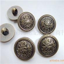 供应高档塑料电镀仿金属纽扣复古纽扣青古铜双狮纽扣18mm