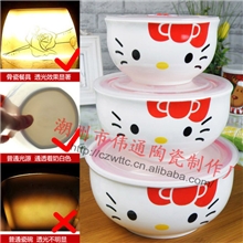 kt猫凯蒂猫hellokitty陶瓷饭盒3件套真空盖保鲜碗韩式碗骨瓷卡通