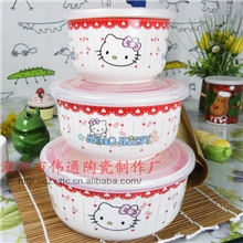 送礼骨瓷直身保鲜碗陶瓷碗微波炉饭盒保鲜饭盒kt猫凯蒂猫饭碗