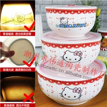 kt猫卡通真空盖保鲜碗饭碗陶瓷饭盒3件套骨瓷密封碗盒凯蒂猫