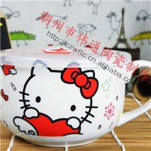 凯蒂猫面碗泡面杯带盖汤碗保鲜碗可爱hellokitty卡通陶瓷泡面碗