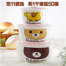 【顺鸿陶瓷】潮州骨瓷直身三件套保鲜碗陶瓷密封碗保鲜盒批发