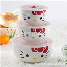 潮州厂家最低价韩式新骨瓷保鲜碗三件套陶瓷密封碗礼品碗饭盒