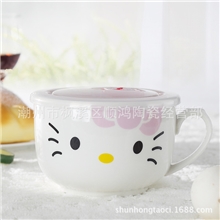 潮州厂家供应陶瓷面杯面碗陶瓷保鲜碗密封杯批发