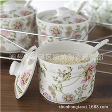 【顺鸿陶瓷】厨房配件陶瓷花式4寸调味罐礼品包装高档调味瓶