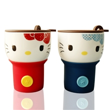 创意Zakka骨瓷HelloKitty猫可爱情侣对杯带盖陶瓷杯子水杯创意