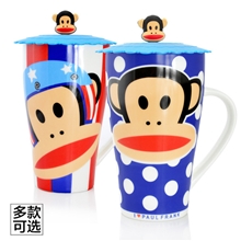 新品大嘴猴陶瓷杯子情侣水杯咖啡马克杯卡通可爱带盖小丸子杯子