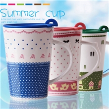 韩式田园风可爱马克杯创意杯子带盖陶瓷牛奶杯水杯淘宝爆款批发